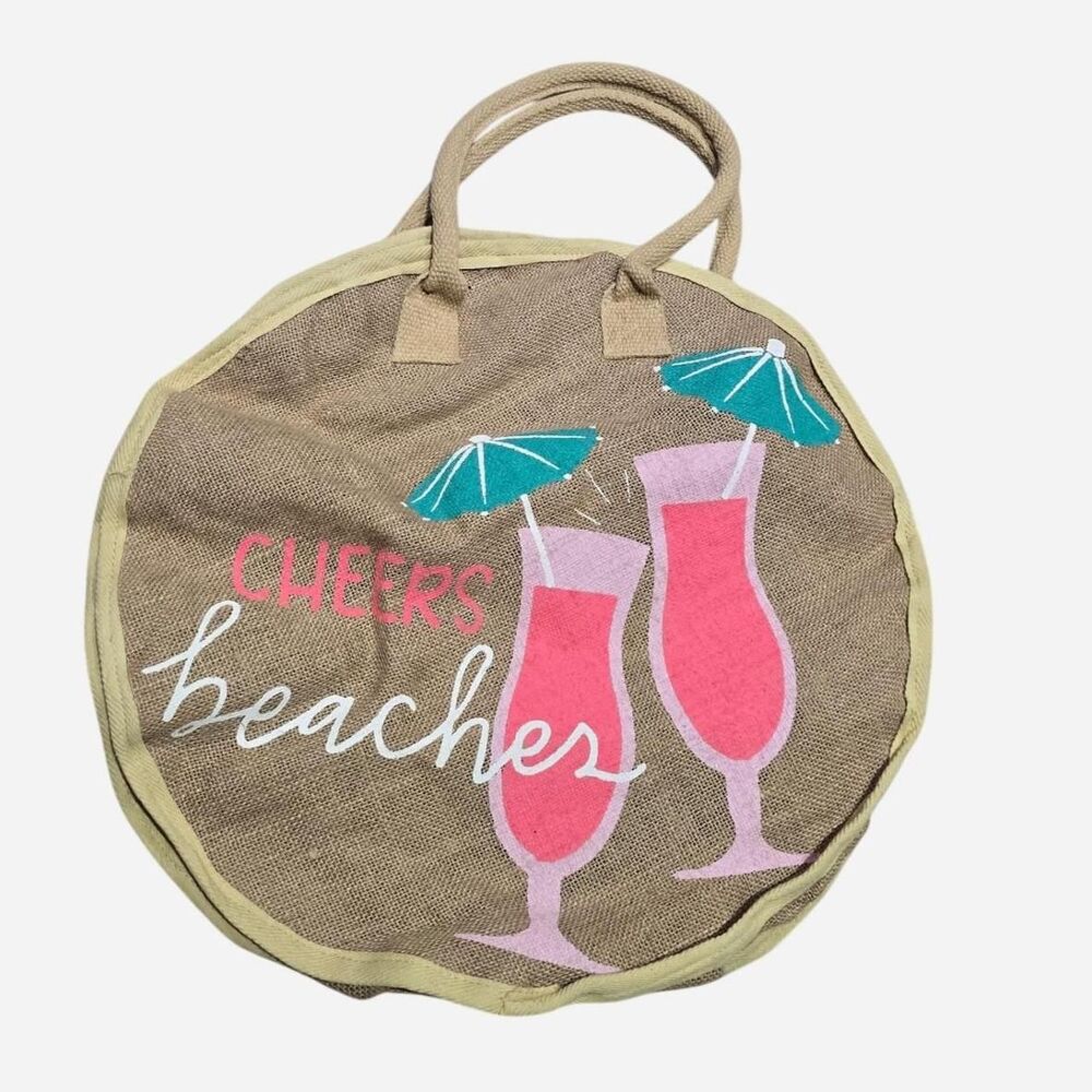 Mud Pie Beach Tropic Jute Tote Cheers Beaches